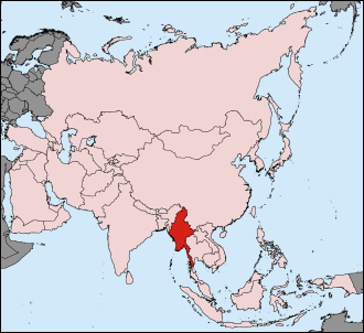 Karte von Asien, Myanmar hervorgehoben