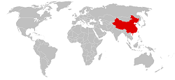 Weltkarte, China hervorgehoben